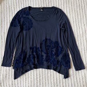 Desigual Dark Blue Sami Velvet Cutout Long Sleeve T Shirt Top Size Large